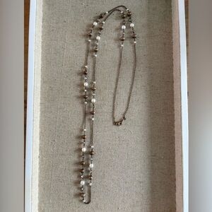 Elegant Long Pearl and Gold Necklace